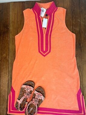 Cabana Life swim cover dress Orange Terry Sleeveless Tunic retro vibe NWT